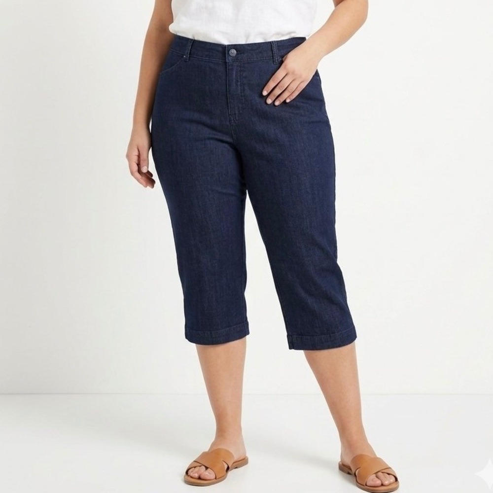 St Johns Bay Secretly Slender Capri Pants Dark Wash Indigo 18W NEW